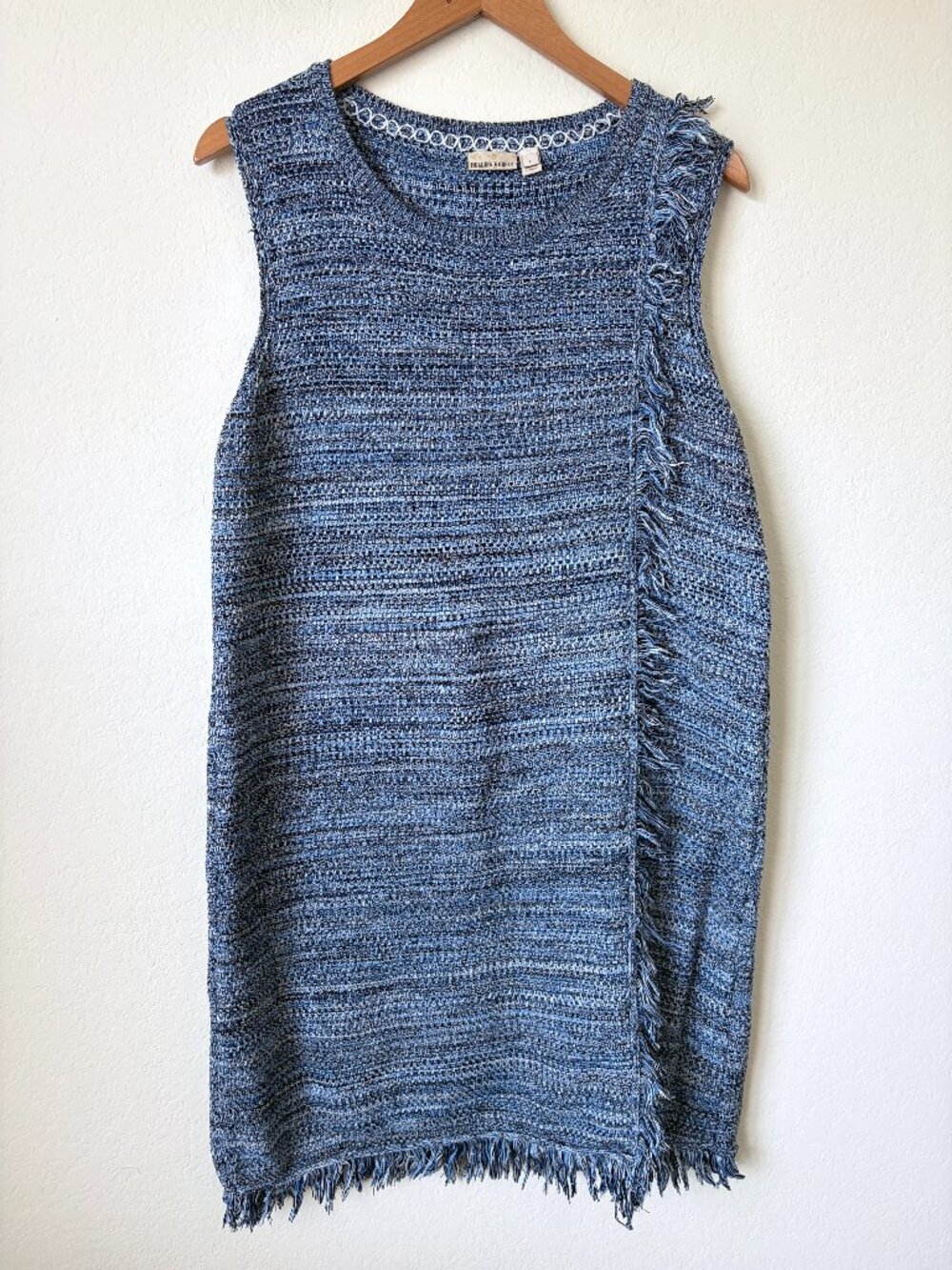 Holding Horses Anthropologie Sweater Dress Womens Large Blue Marled Fringe Knit